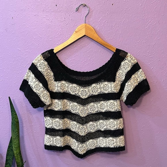 Tops - SOLD- Vintage Handmade Crochet Striped Top